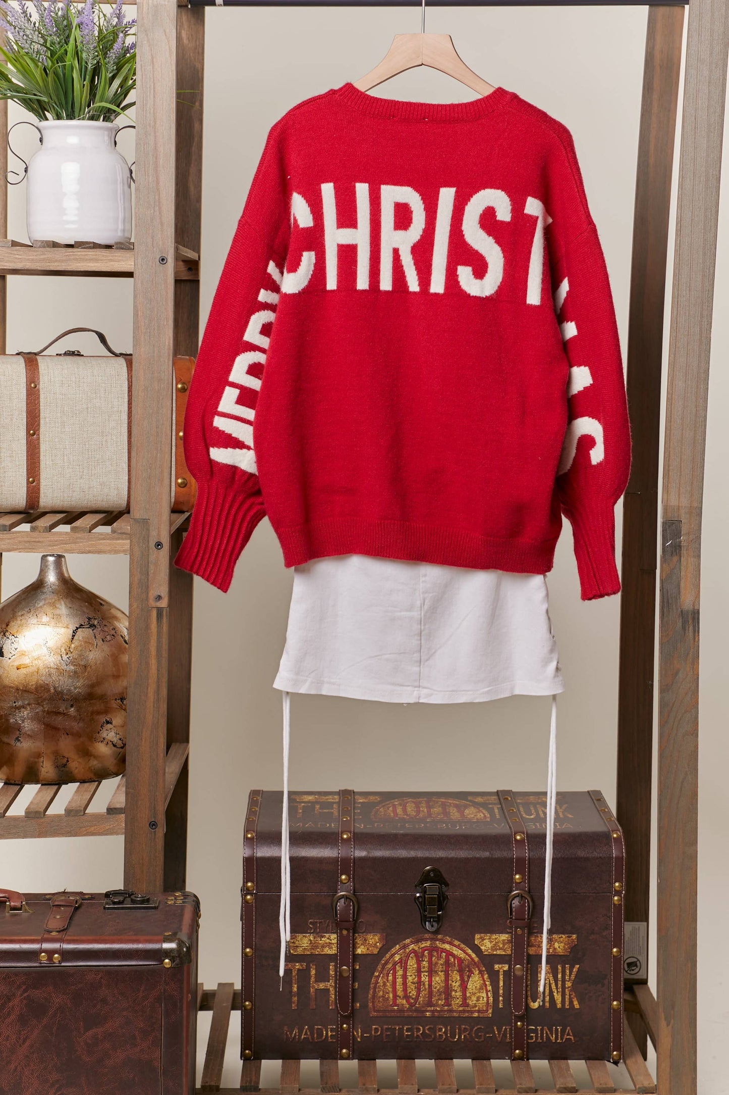 OVERSIZE Christmas Sweater with Lettering: Red / M