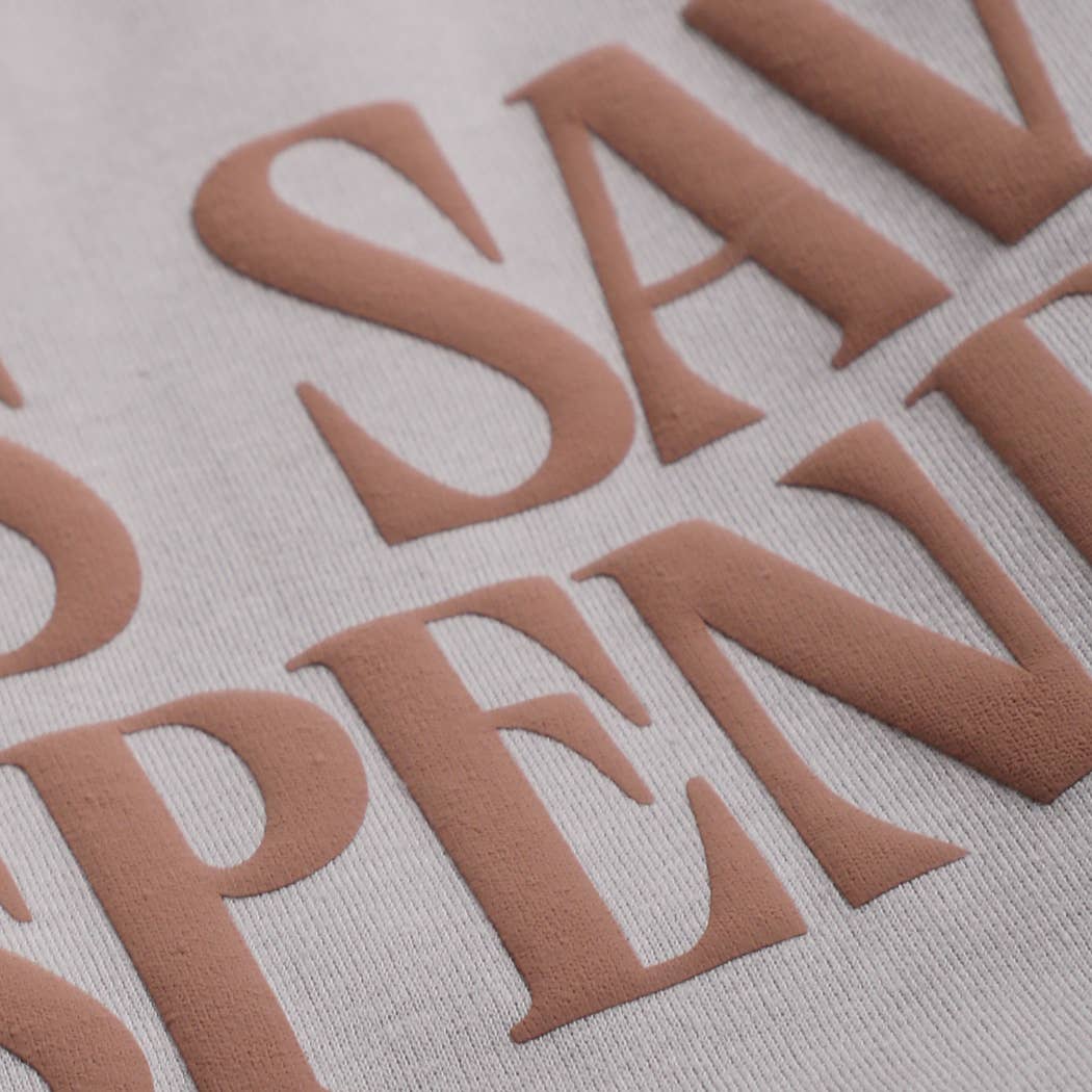 JESUS SAVES I SPEND PUFF MIDWEIGHT Sweatshirt: BROWN SAVANA / XL