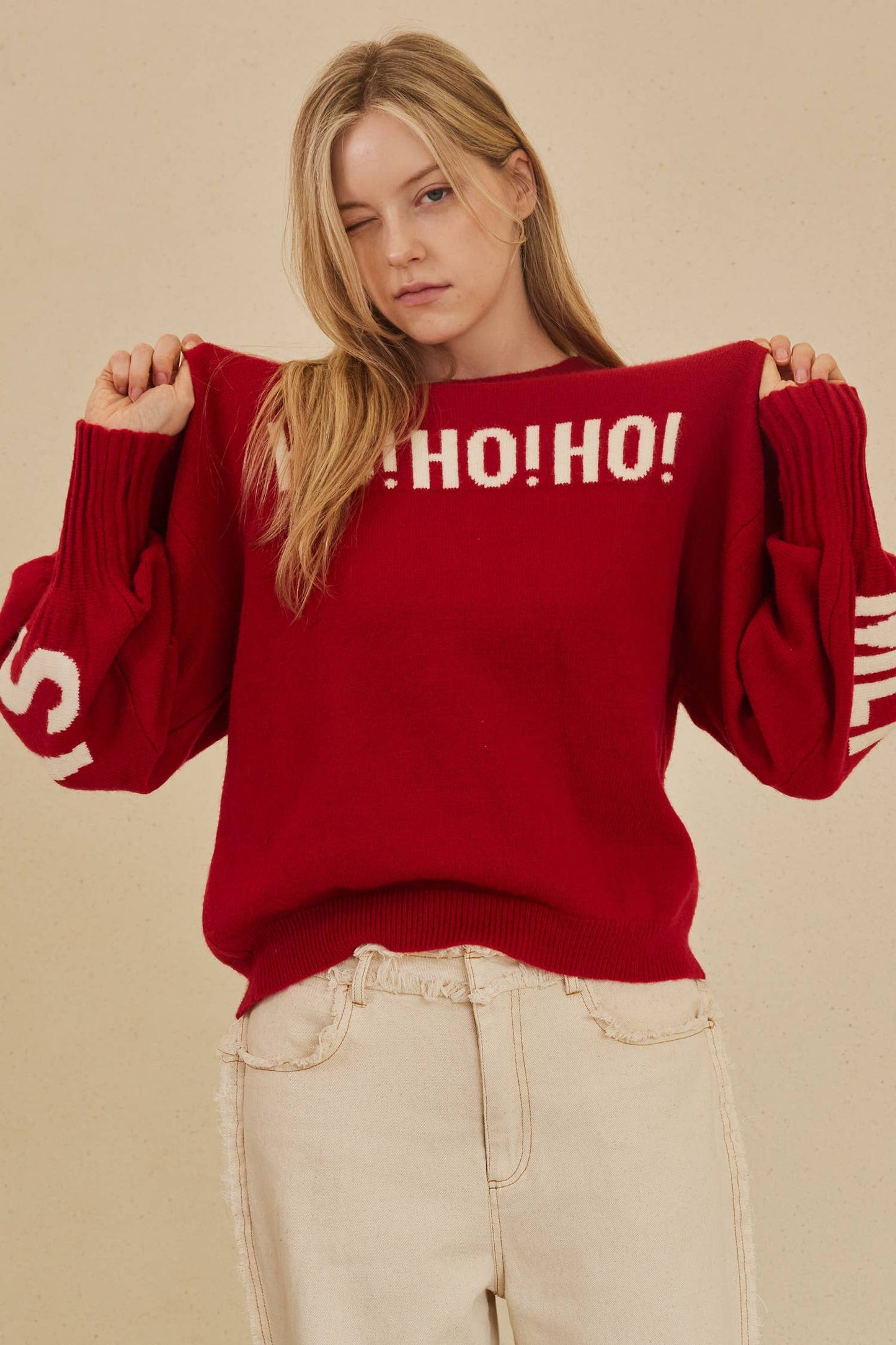 OVERSIZE Christmas Sweater with Lettering: Red / S