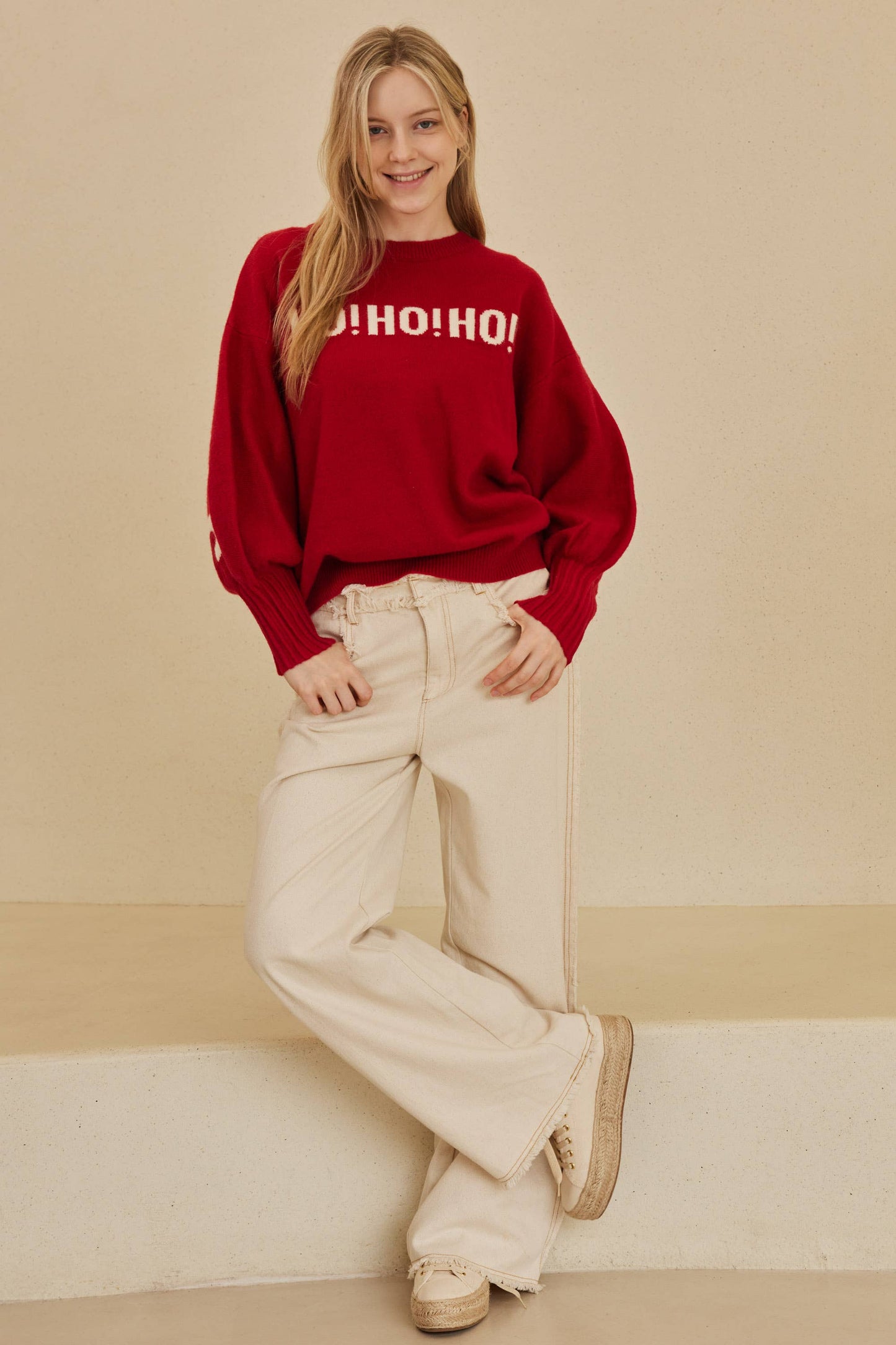 OVERSIZE Christmas Sweater with Lettering: Red / M