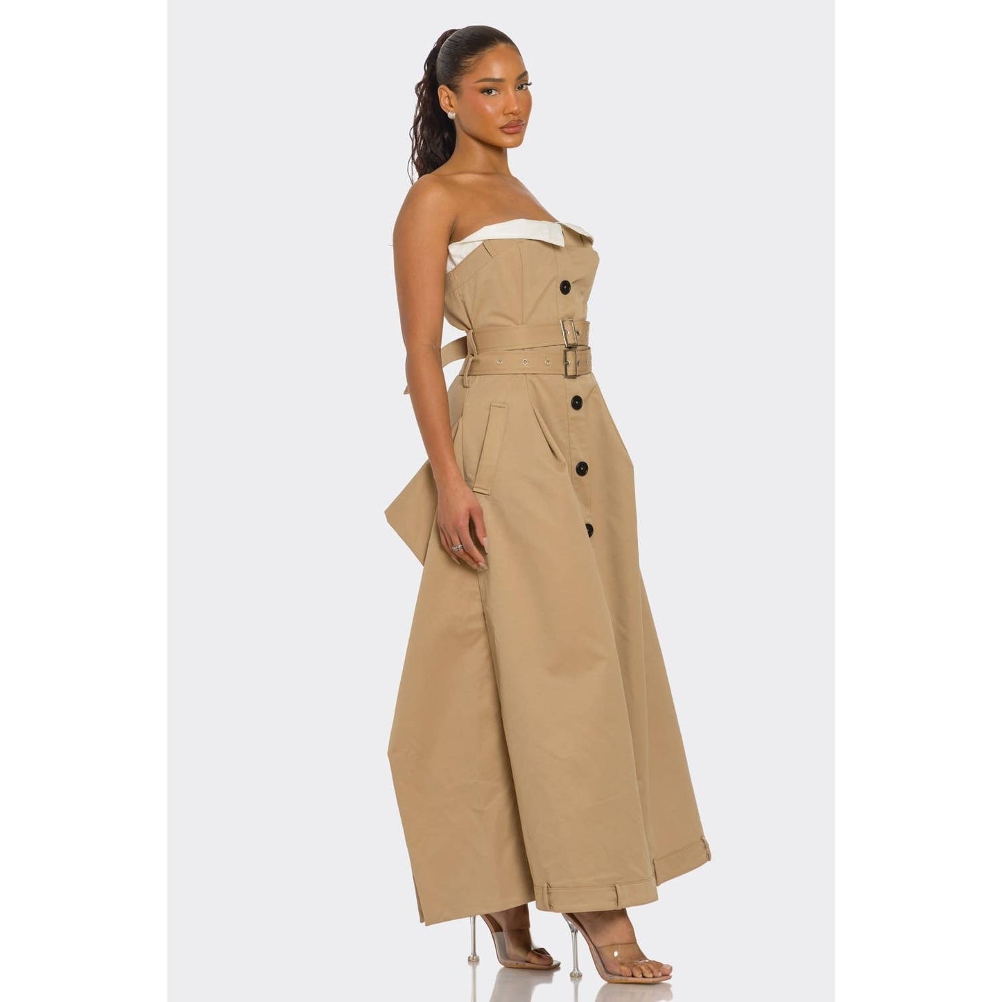 Chic Reinvented Trench Maxi Dress: KHAKI / S-M-L(1-1-1)