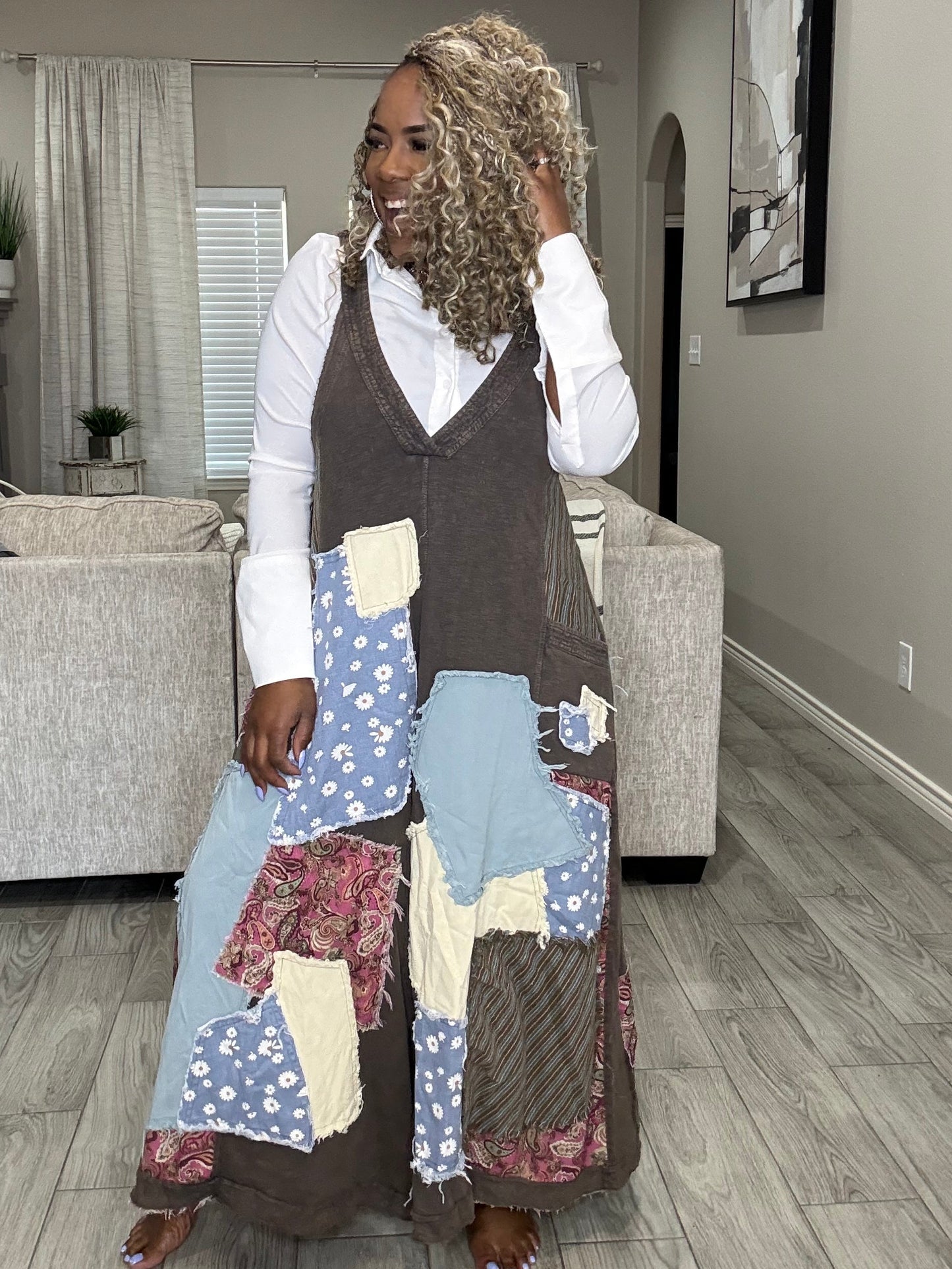Patchwork, comfy jumpsuit