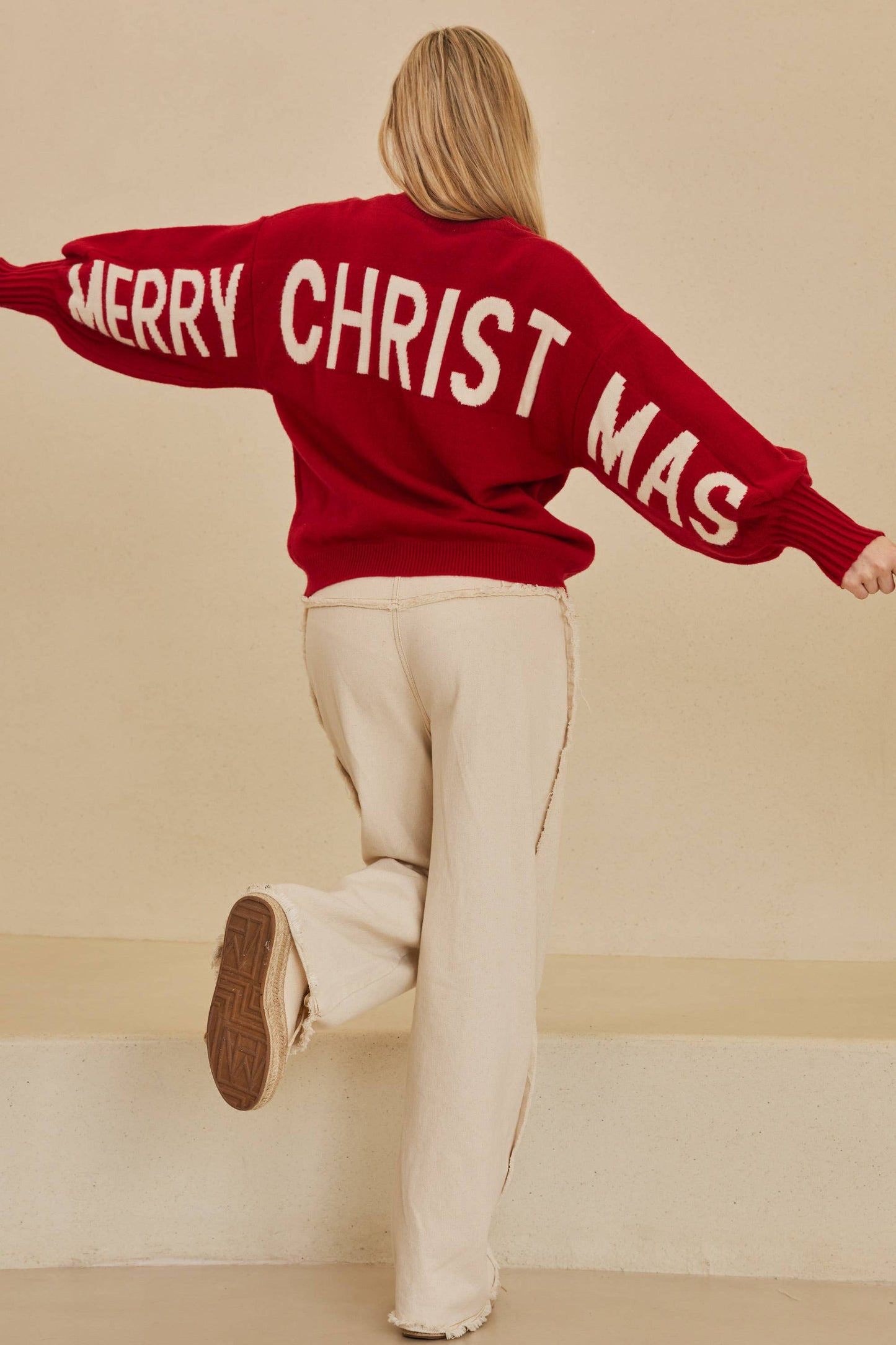 OVERSIZE Christmas Sweater with Lettering: Red / M