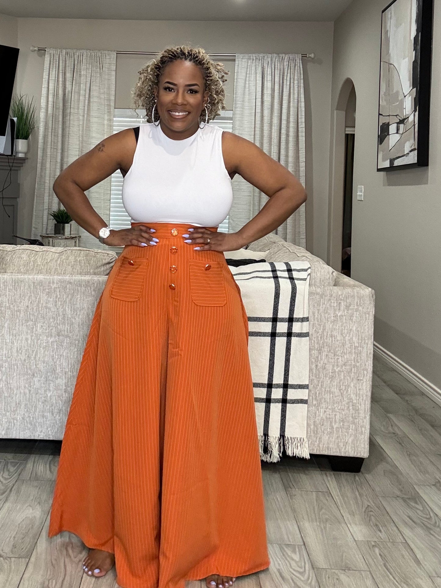 Orange stripe pants
