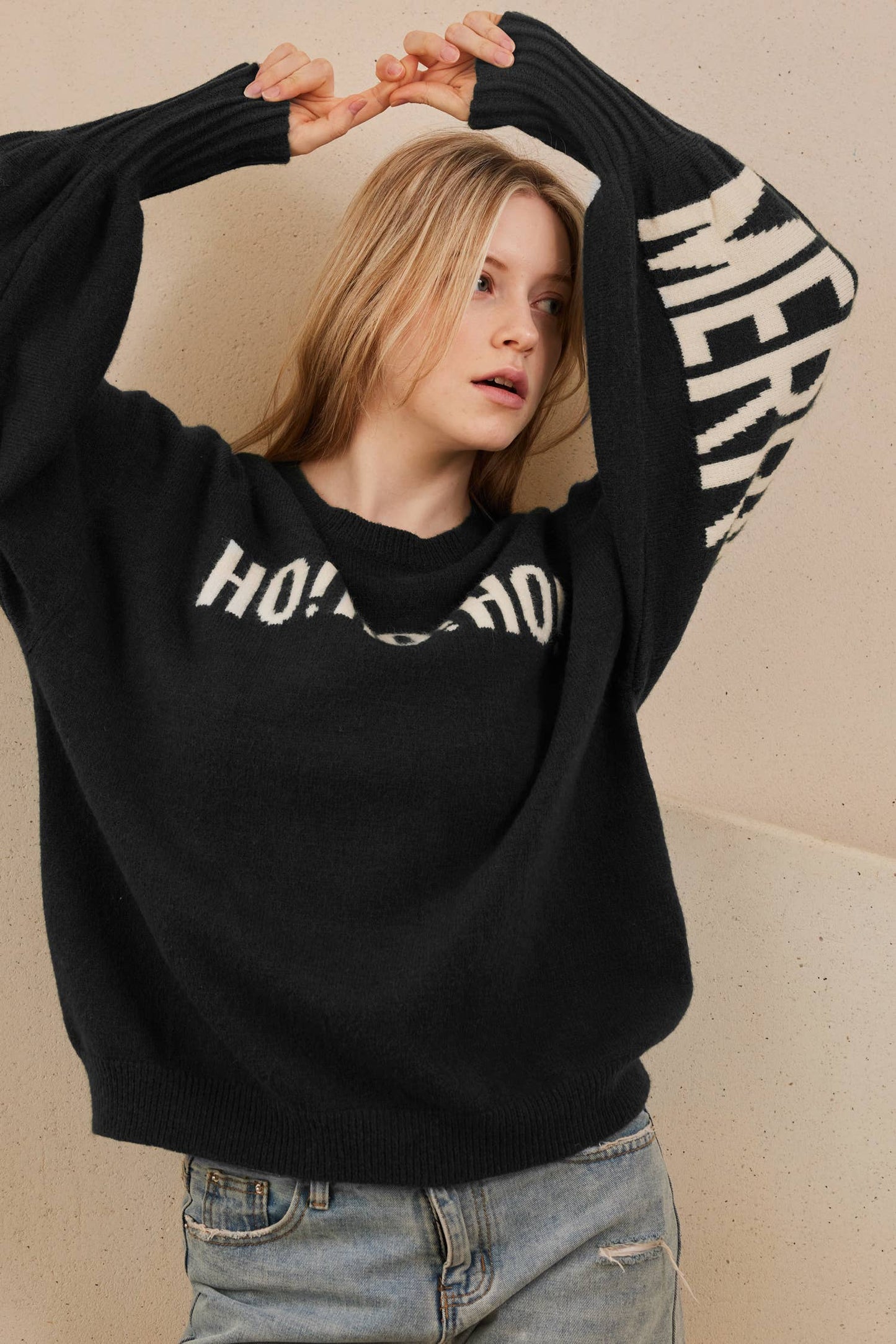 OVERSIZE Christmas Sweater with Lettering: Red / S
