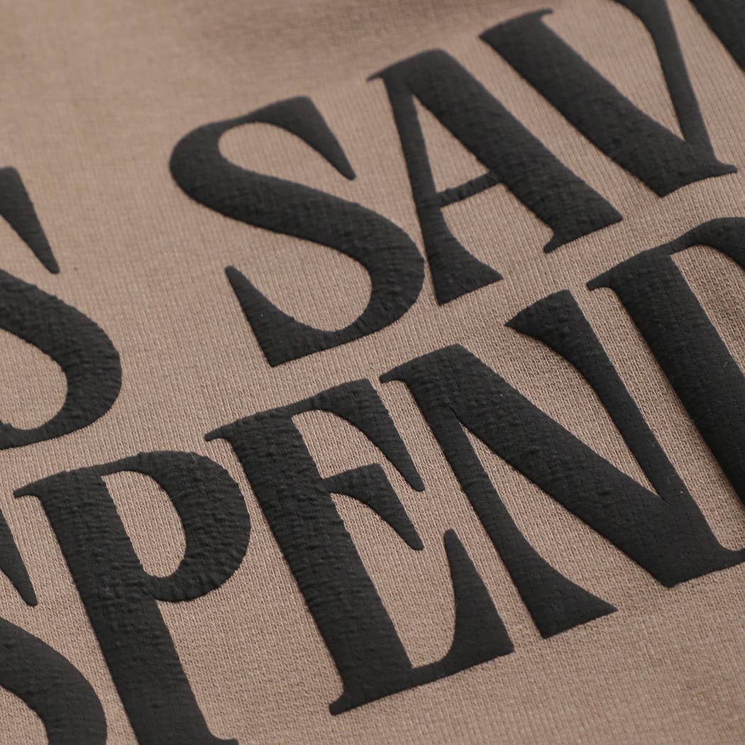 JESUS SAVES I SPEND PUFF MIDWEIGHT Sweatshirt: BROWN SAVANA / XL