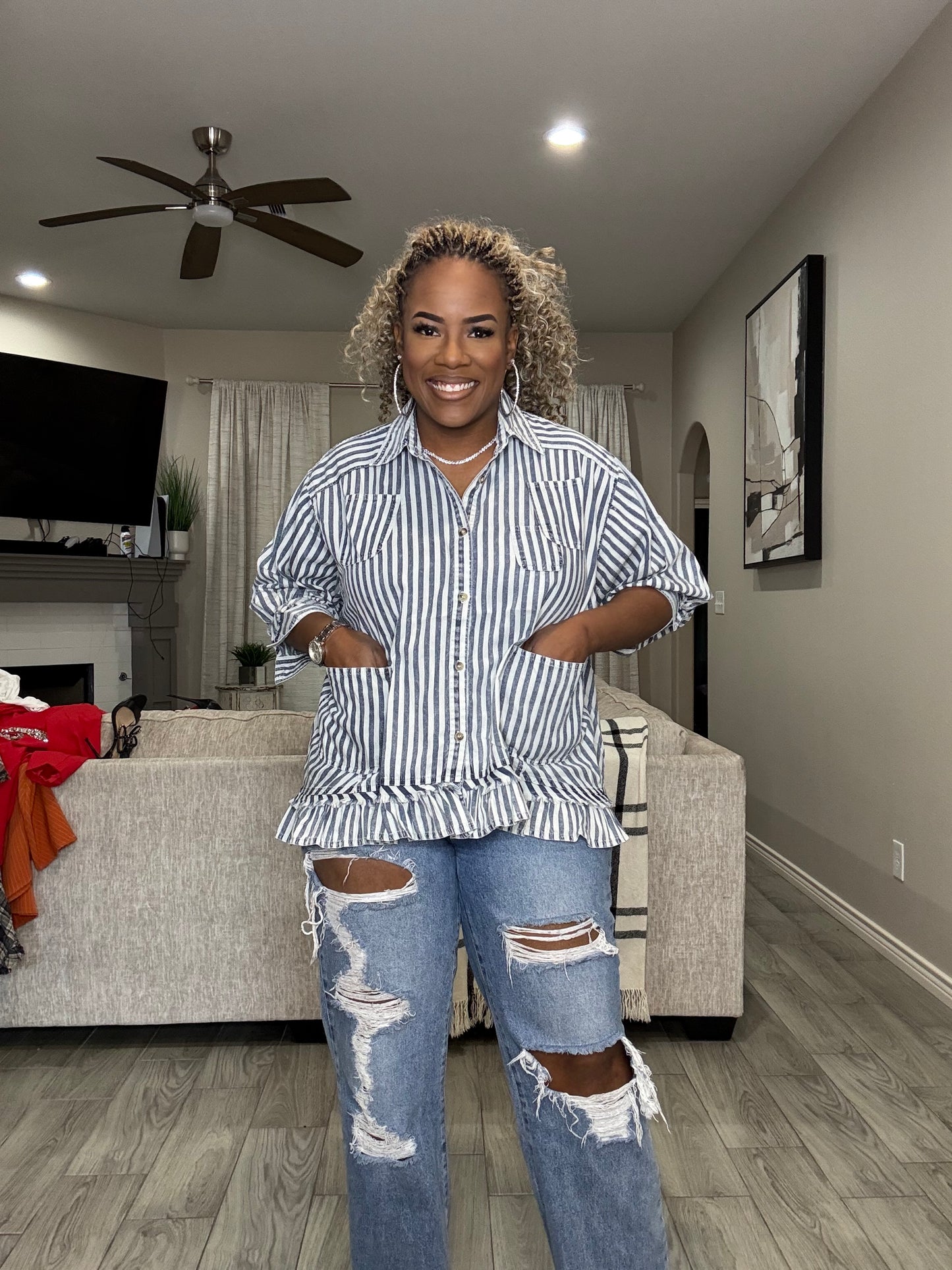 Blue Jean stripe oversized top