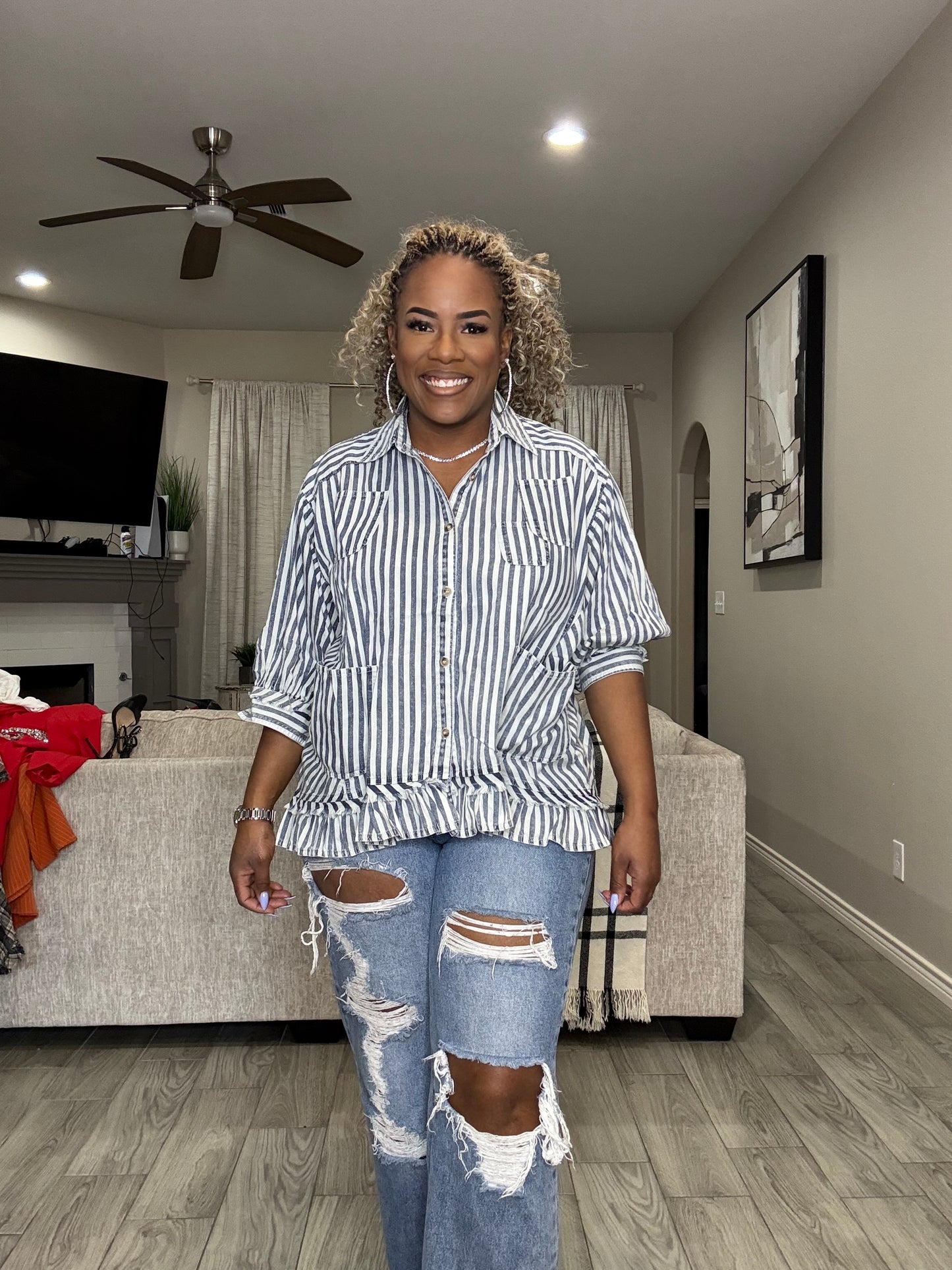 Blue Jean stripe oversized top