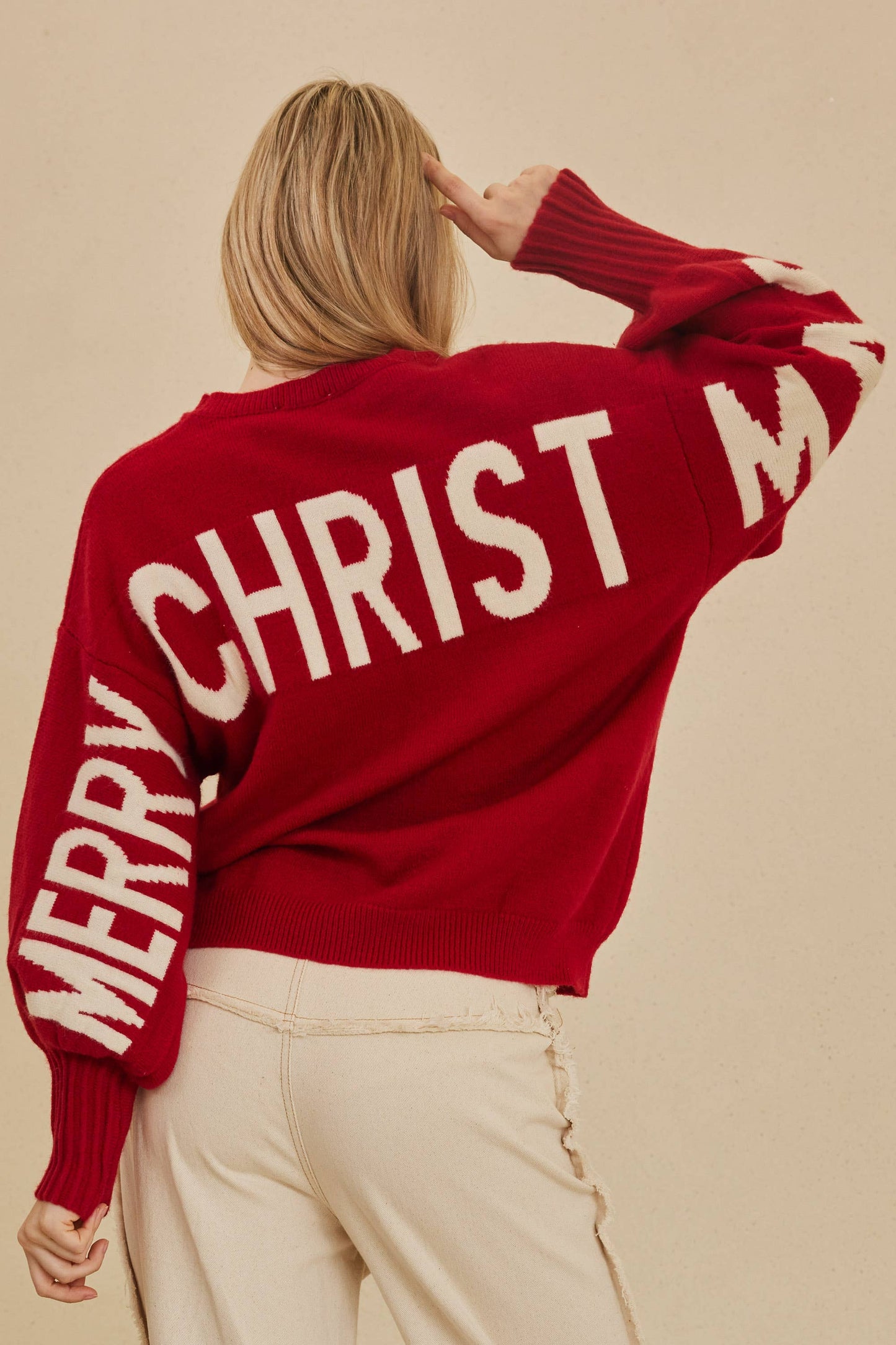 OVERSIZE Christmas Sweater with Lettering: Red / S