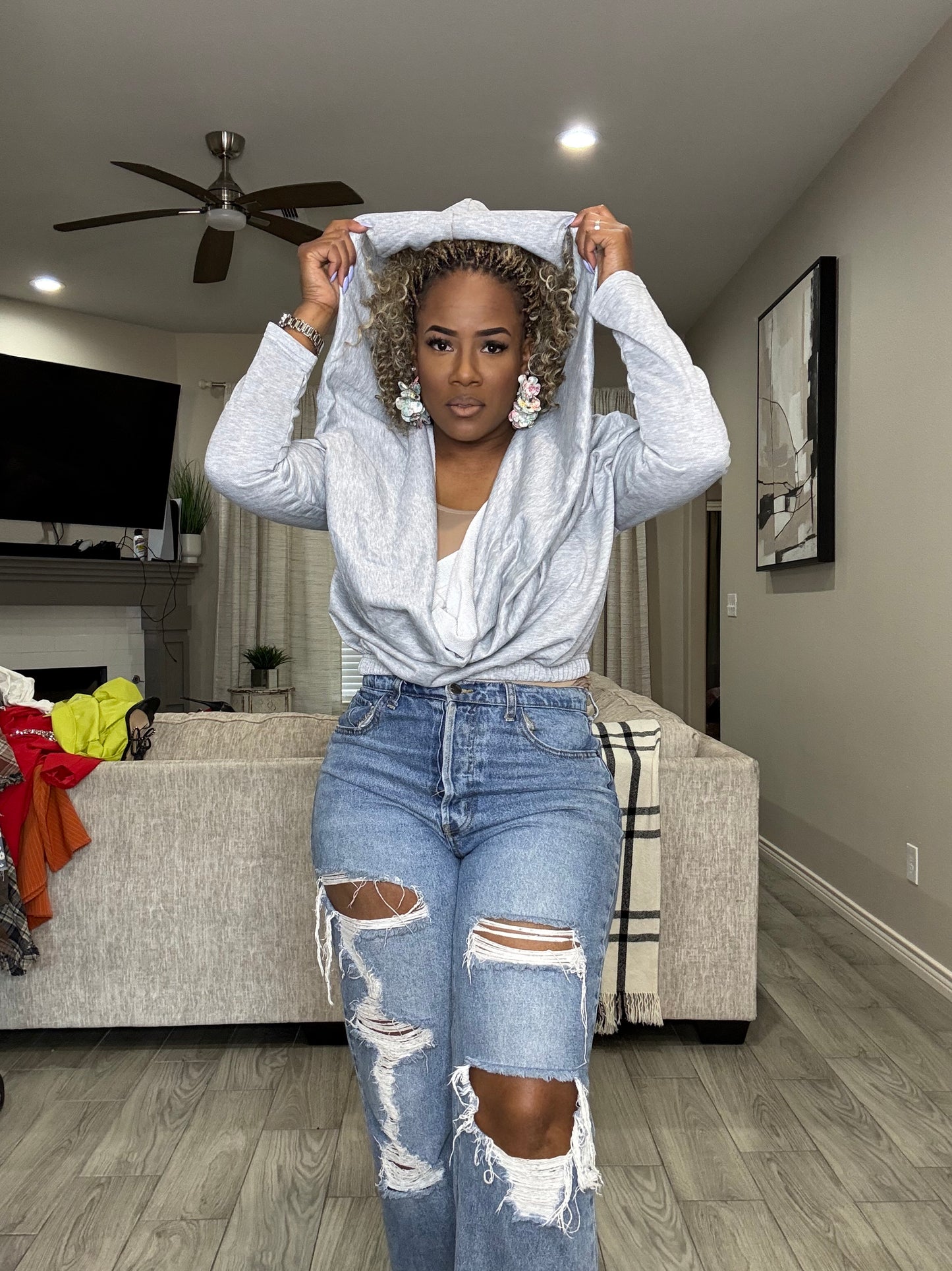 Hood Grey Top