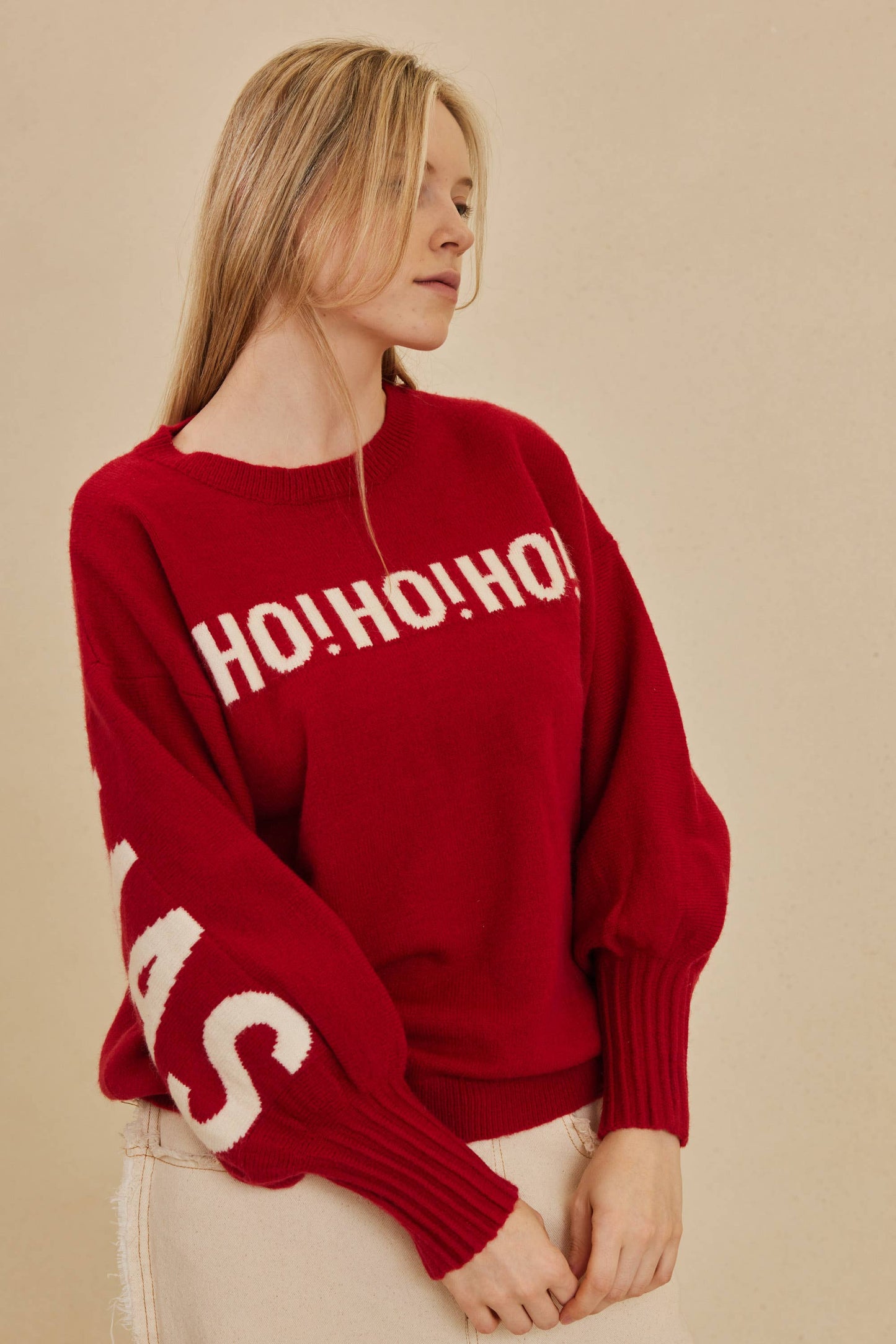 OVERSIZE Christmas Sweater with Lettering: Red / M