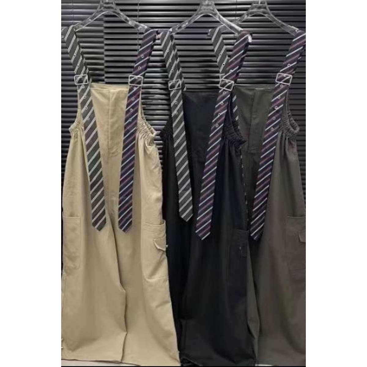 Stripe Tie Strap Detail Wide Leg Jumpsuit: TAUPE / S-M-L(2-2-2)