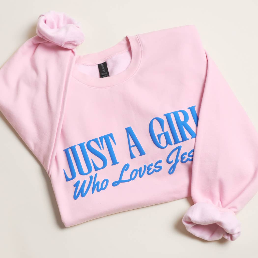 JUST A GIRL WHO LOVES JESUS PUFF MIDWEIGHT Sweatshirt: CEMENT / M