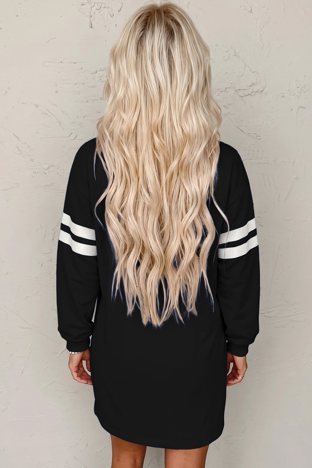 Black Varsity Contrast Banded Sleeve Shift Sweatshirt Dress