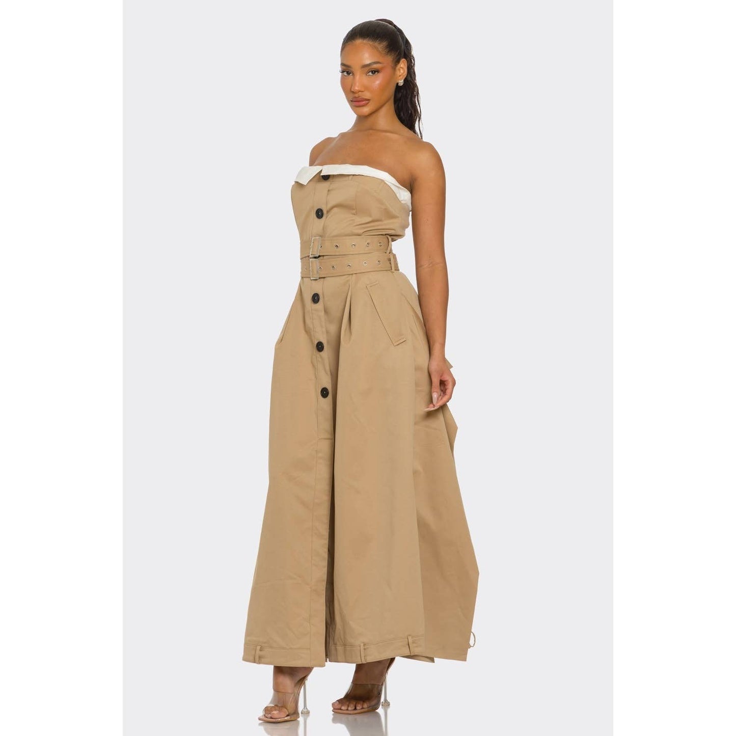 Chic Reinvented Trench Maxi Dress: KHAKI / S-M-L(1-1-1)